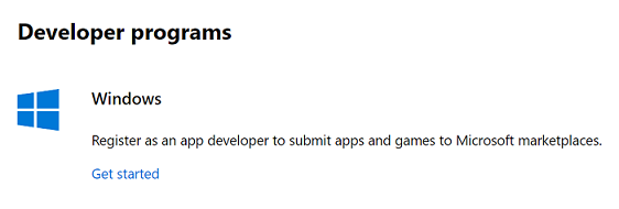 Developer programs > Windows