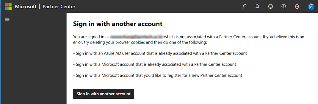 Partner Center Error for Office 365 Account